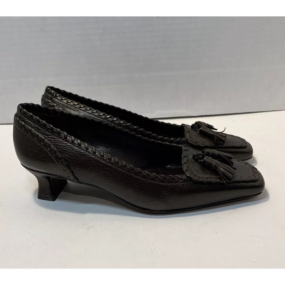 Stuart Weitzman Womens 6M Pewter Brown Tassels Whip Stitch Loafer Shoe Spain Y2K